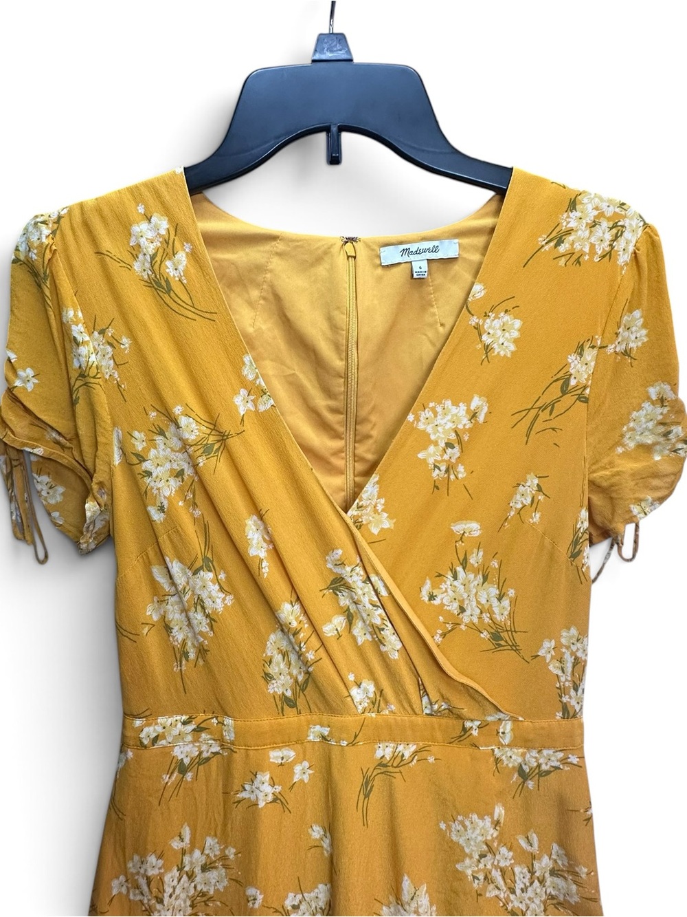 Madewell Mustard Yellow Floral Silk Wrap Midi Dress Size 6 - Picture 4 of 14